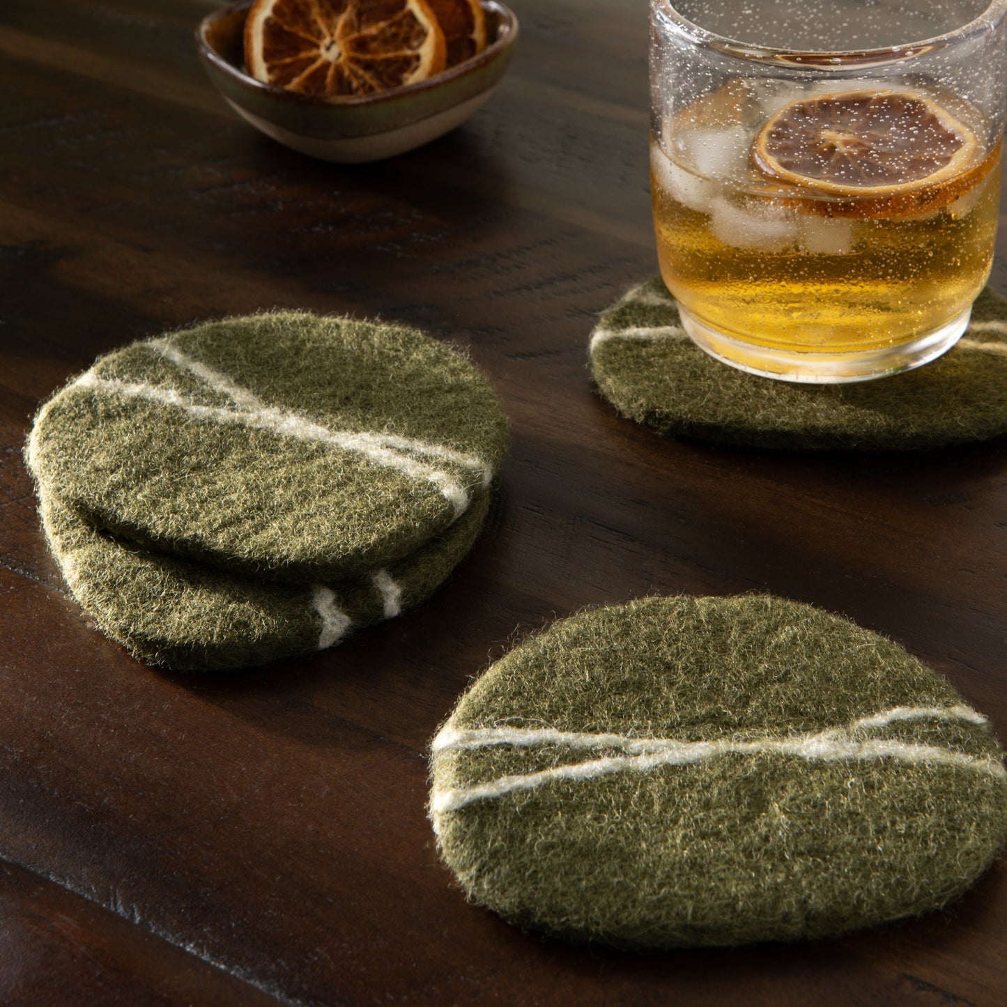 Striato Felt Wool Coasters Set of 4 - Olive Branch