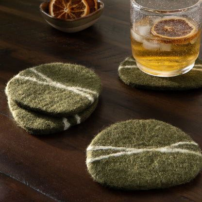Striato Felt Wool Coasters Set of 4 - Olive Branch