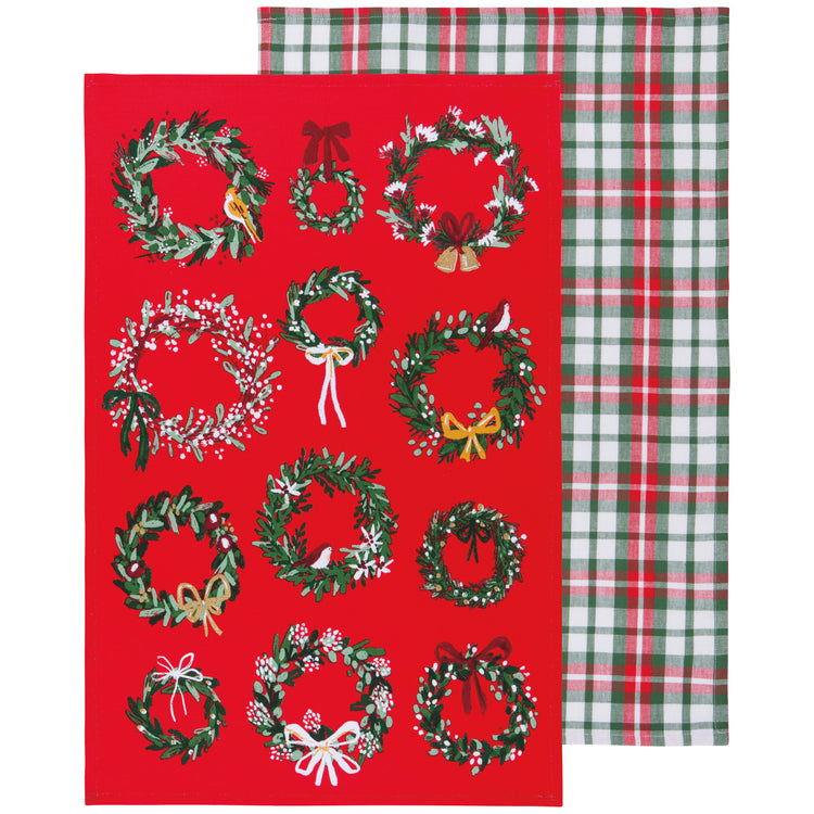 Wreaths Printed Cotton Dishtowels Set of 2