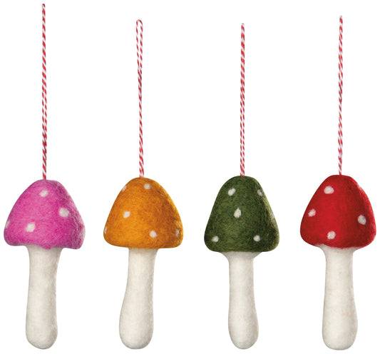 Toadstool Felt Christmas Tree Ornaments - Assorted