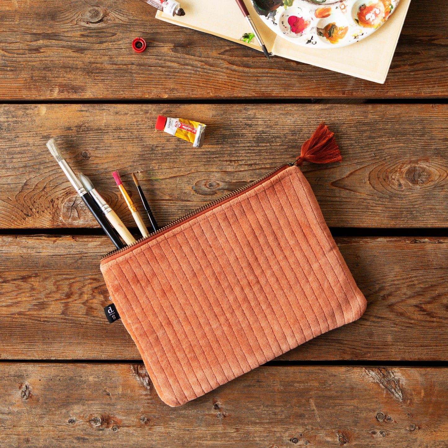 Copper Quilted Velvet Flat Pouch