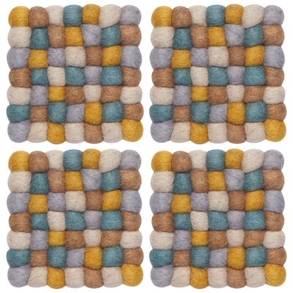 Ochre Wool Felt Ball Coasters Set of 4