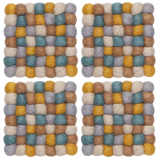 Ochre Wool Felt Ball Coasters Set of 4