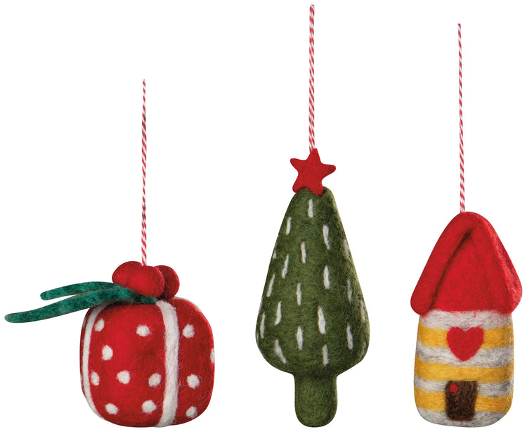 Yuletide Felt Christmas Tree Ornaments - Assorted