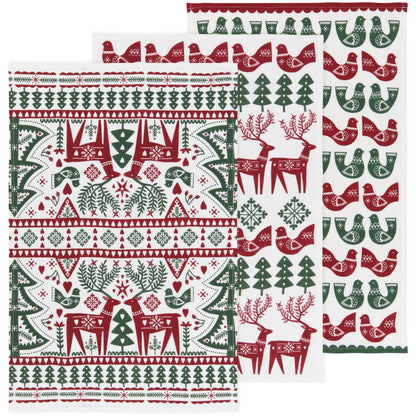 Folk Forest Christmas Bakers Floursack Dishtowels Set of 3