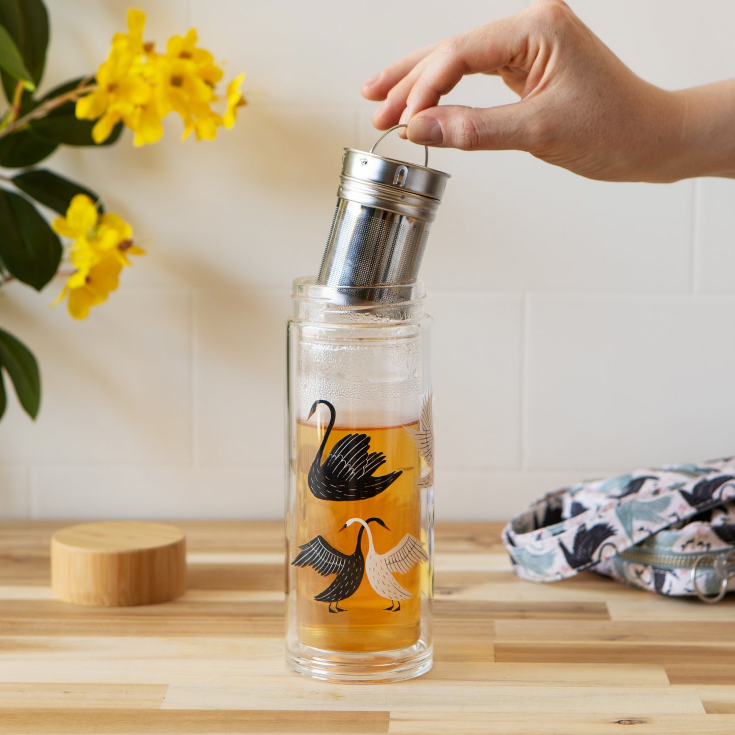 Swan Song Glass Tea Infuser Bottle