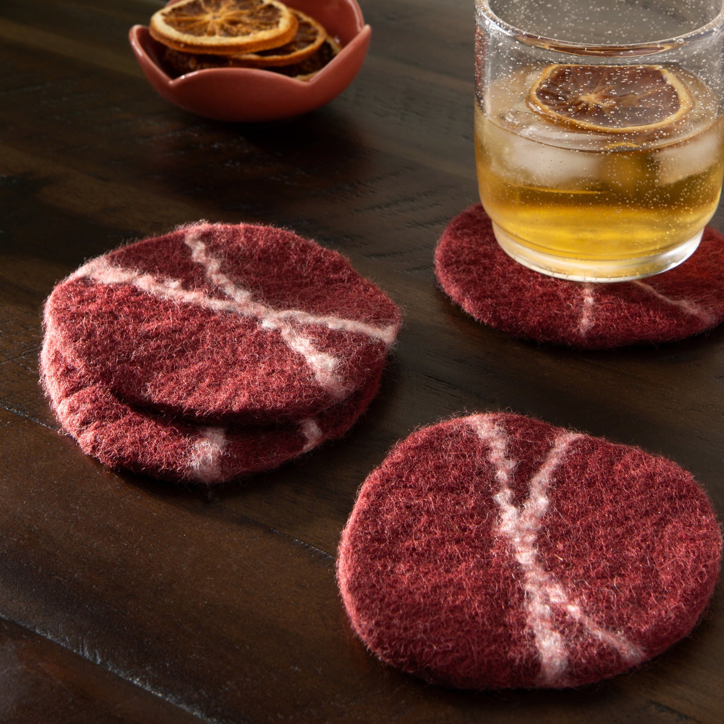 Striato Felt Wool Coasters Set of 4 - Garnet