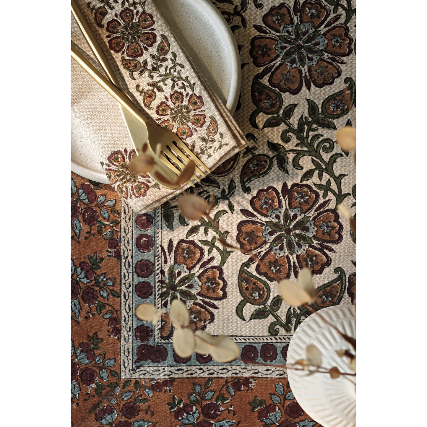 Elysian Block Print Tablecloth 60 x 90 inch