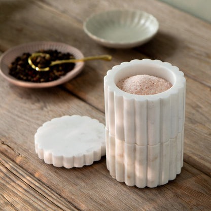 White Fluted Marble Salt Cellar