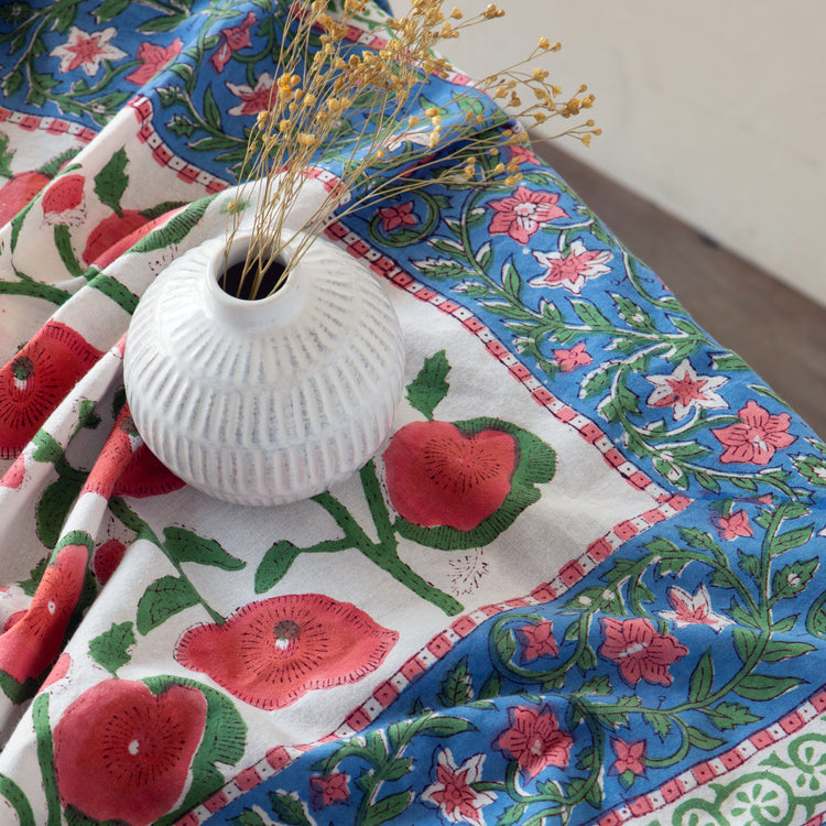 Poppy Block Print Tablecloth 90 x 60 inch