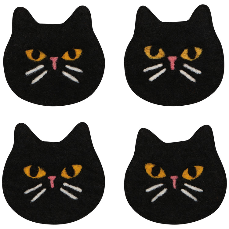 Black Cat Felt Coasters Set of 4