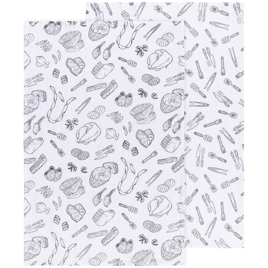 On the Grill Black Floursack Dishtowels Set of 2