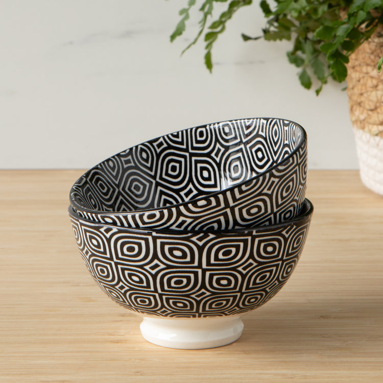 Black Geo Stamped Bowl 4 inch