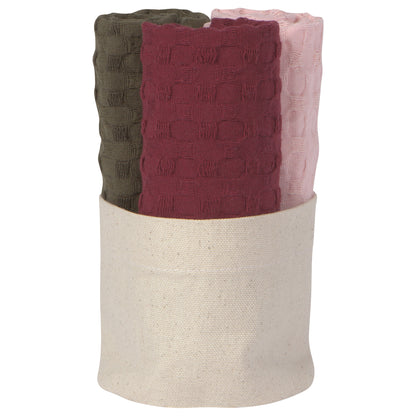 Recycled Cotton Dishcloths in Basket Blush Set of 3
