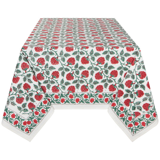 Carnation Block Print Tablecloth 60 x 90 Inches