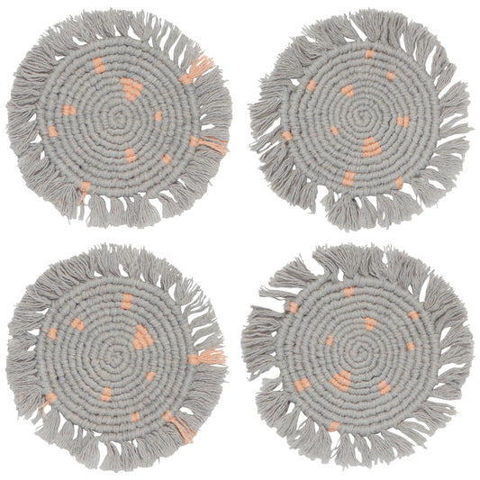 Dove Gray Macrame Coaster Set of 4