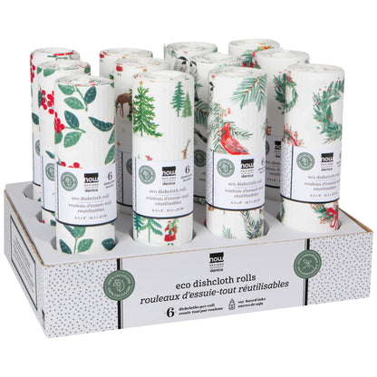 Winter Wonders Christmas Eco Dishcloth Roll Counter Display - 12 assorted