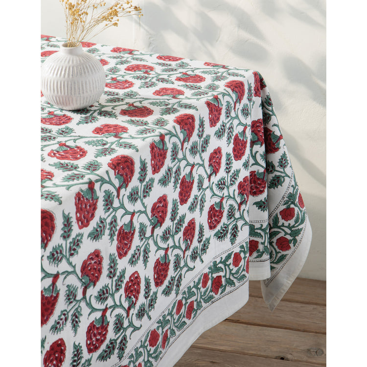 Carnation Block Print Tablecloth 60 x 90 inch