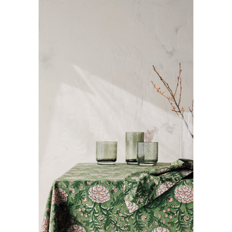 Peony Block Print Tablecloth 60 x 90 Inches