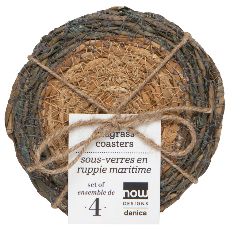 Blue Border Seagrass Coasters Set of 4