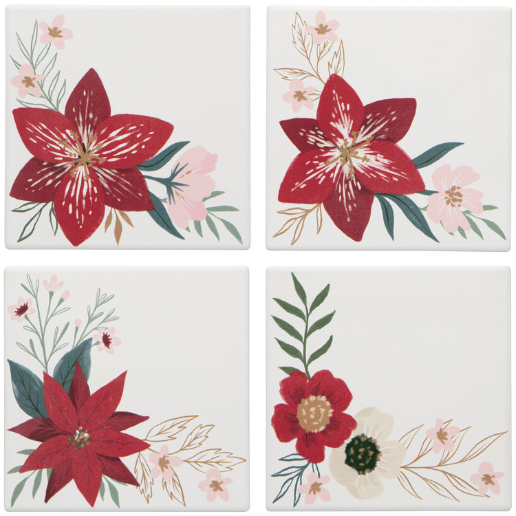 Amaryllis Christmas Soak Up Coasters Set of 4