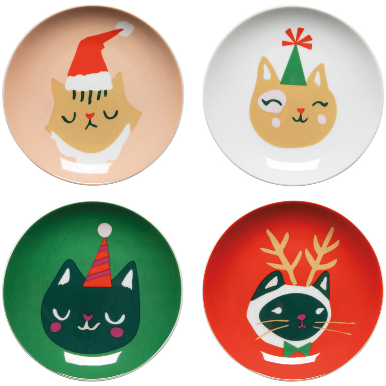 Let it Meow Christmas Appetizer Plates Set of 4