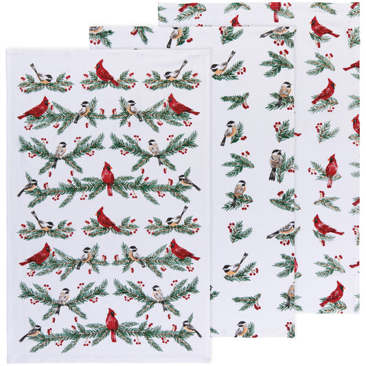 Birds & Boughs Christmas Floursack Dishtowels Set of 3