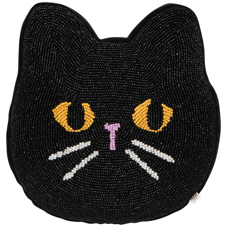 Black Cat Beaded Throw Pillow
