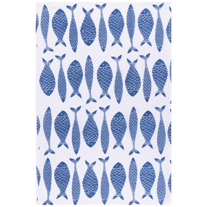 Fish Print Royal Blue Floursack Dishtowels Set of 2