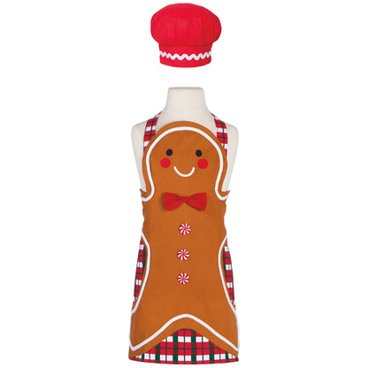 Gingerbread Christmas Kid's Apron and Hat Set