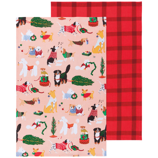 Holiday Hounds Cotton Dishtowels Set of 2