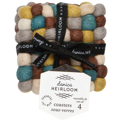 Ochre Wool Felt Ball Coasters Set of 4