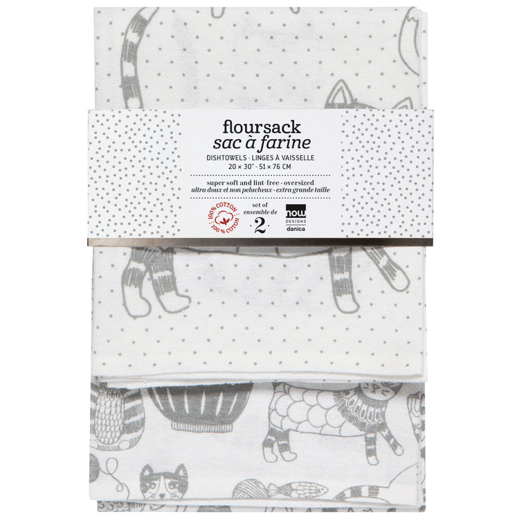 Cat Print London Gray Floursack Dishtowels Set of 2