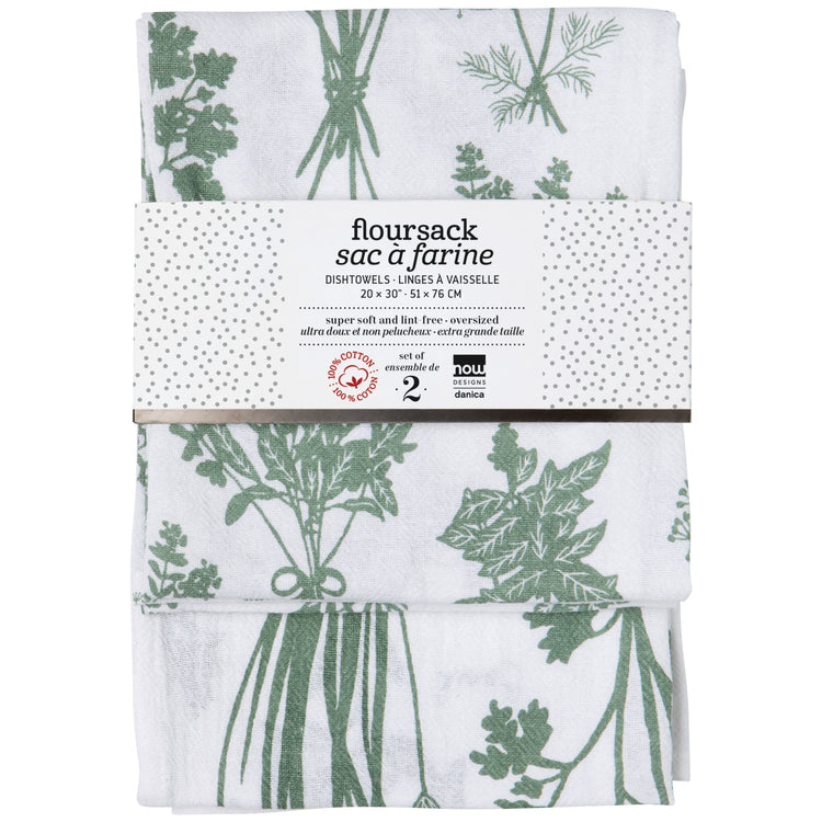 Fresh Herbs Elm Green Floursack Dishtowels Set of 2