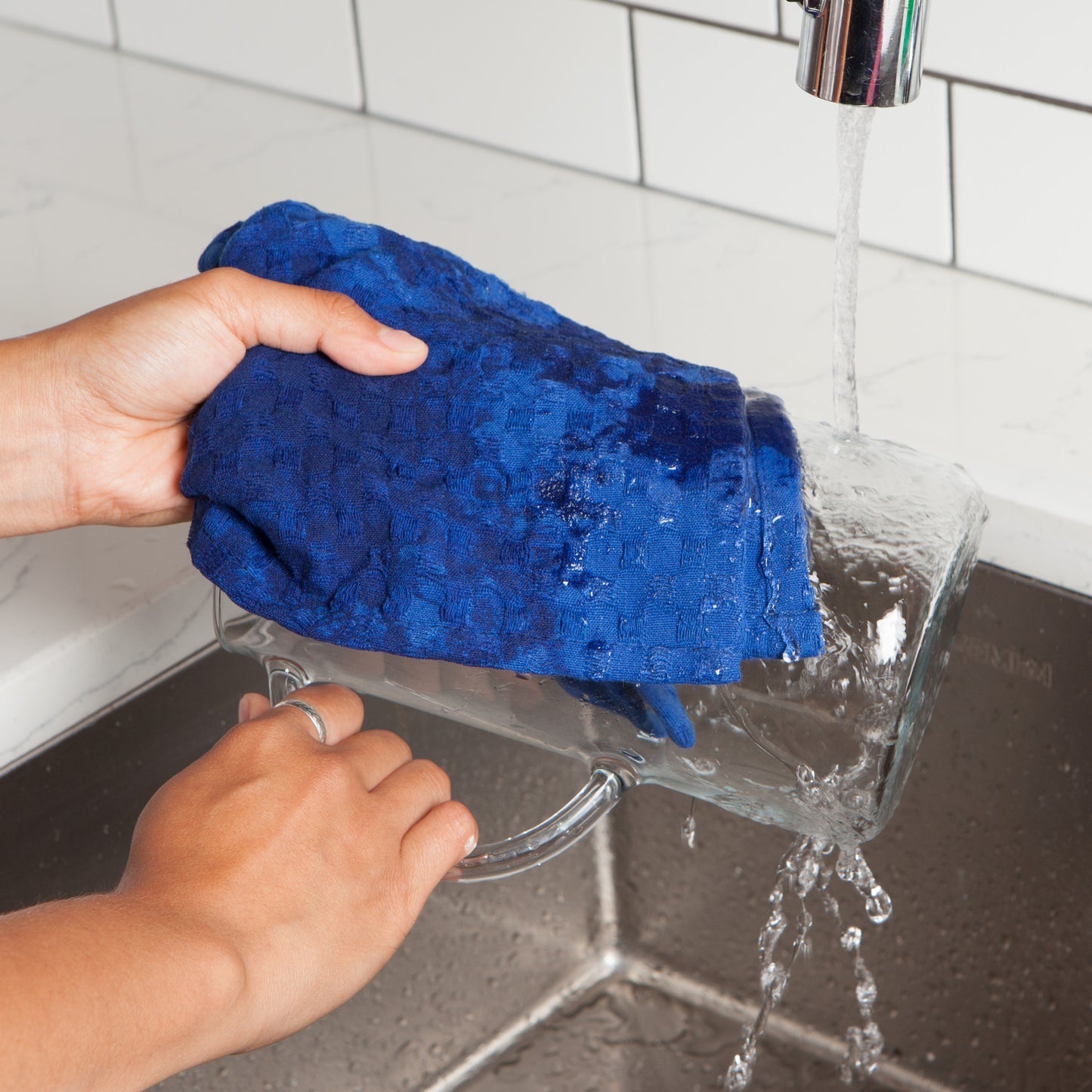 Recycled Cotton Dishcloths in Basket Marine Set of 3