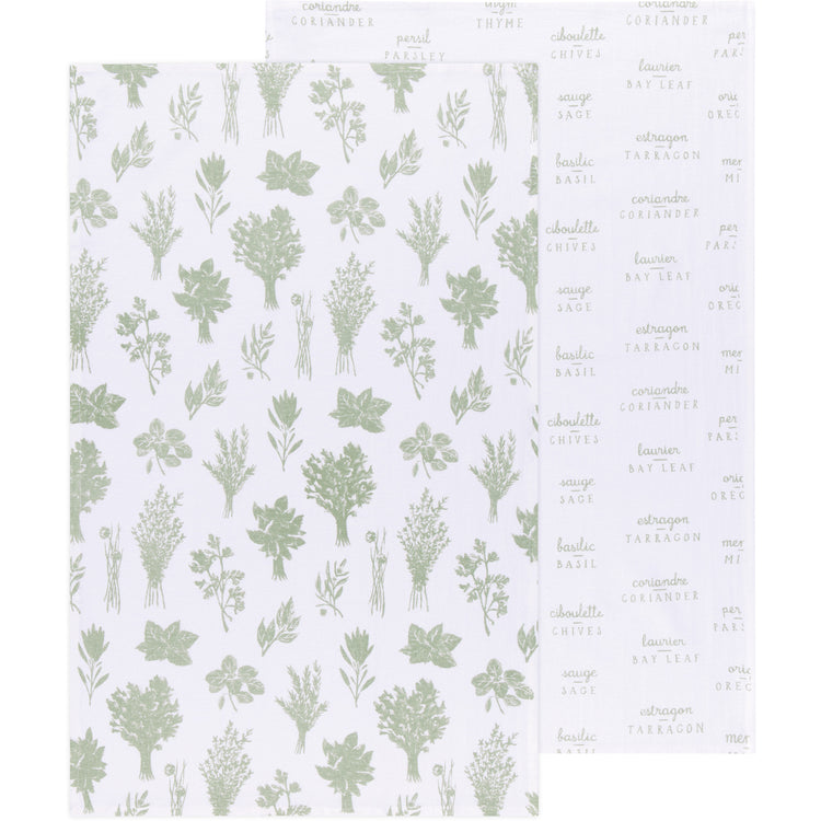 Herbs Print Sage Green Floursack Dishtowels Set of 2