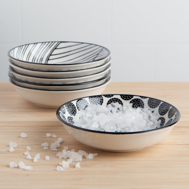 Bits and Dots Black and White Pinch Bowls Set of 6