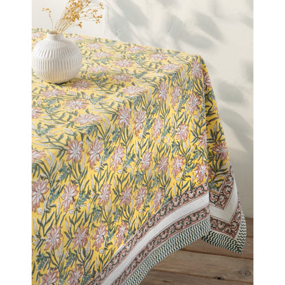 Clematis Block Print Tablecloth 90 x 60 inch