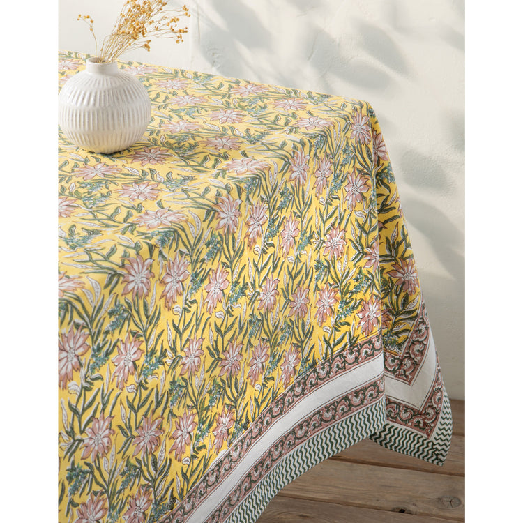 Clematis Block Print Tablecloth 90 x 60 inch