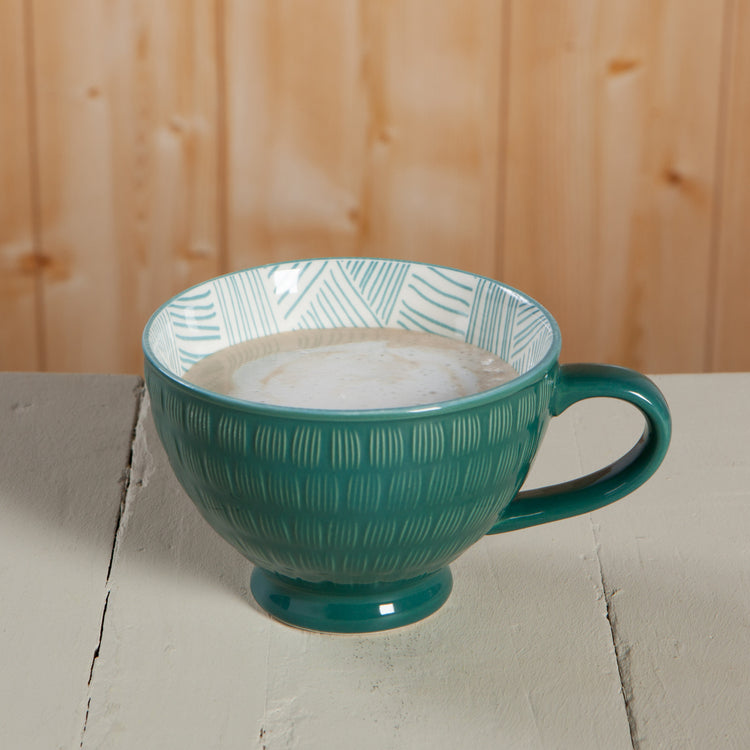 Teal Stamped Latte Mug 14 oz