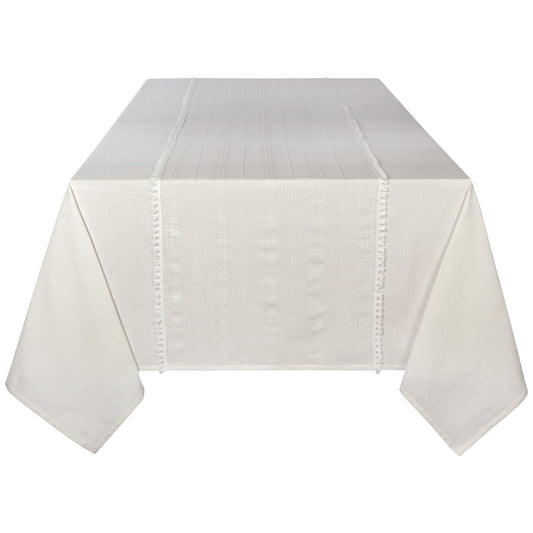 Blanca White Tassel Tablecloth 90 x 60 Inches