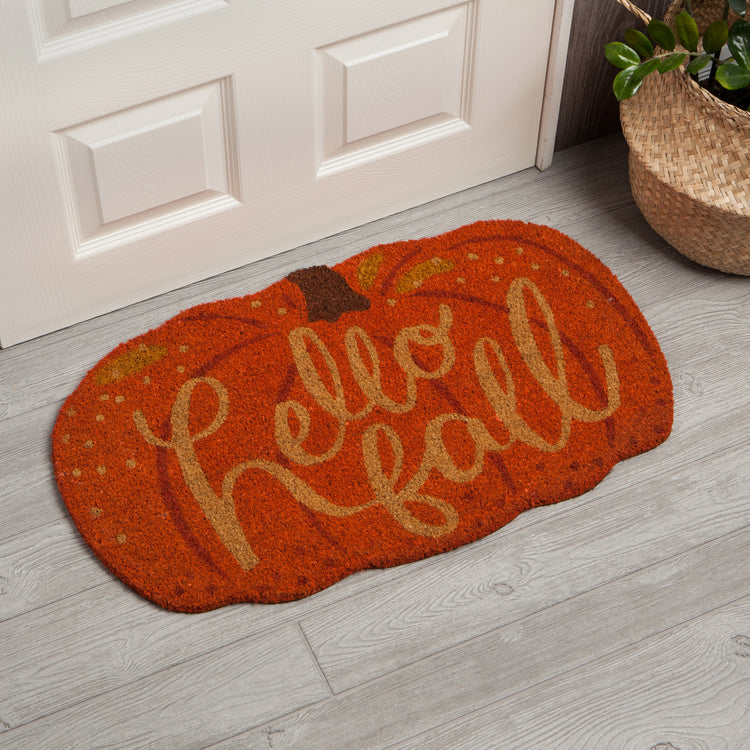 Hello Fall Pumpkin Shaped Coir Fibre Doormat