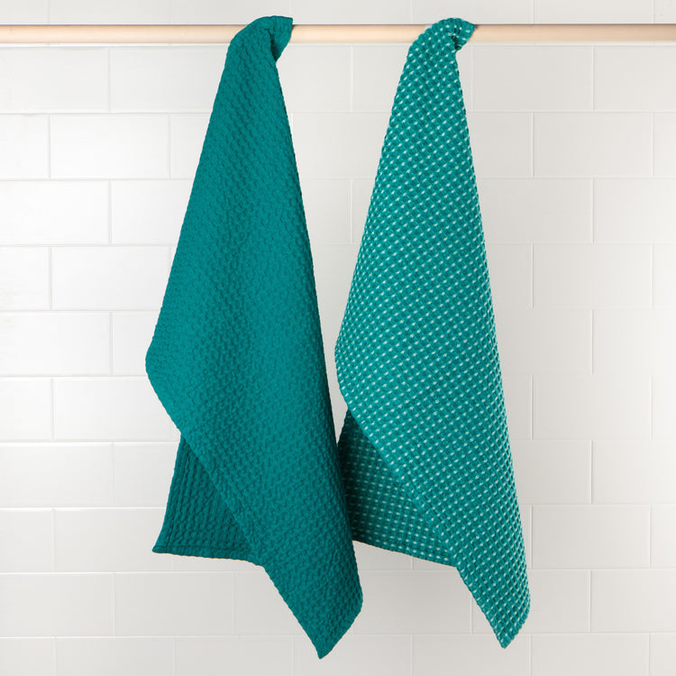 Second Spin Teal Waffle Dishtowel Set of 2