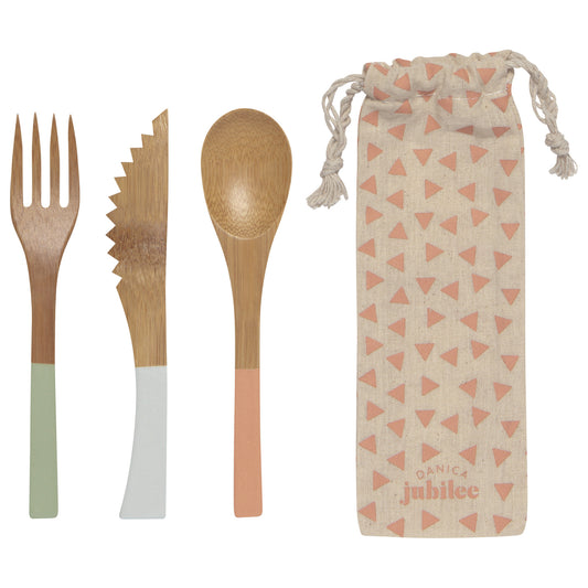 Flora Bamboo Cutlery Set of 3 With Carry Bag