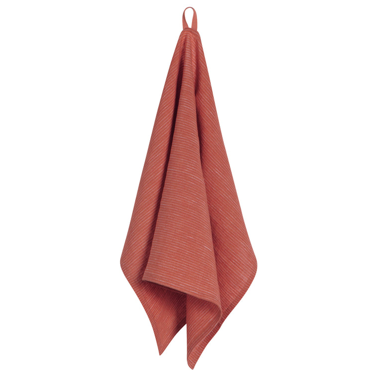 Clay Pinstripe Linen Dishtowel