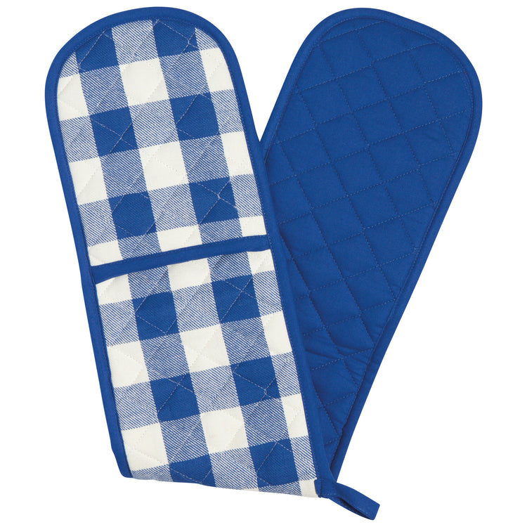 Royal Blue Check Long Double Handed Chef Mitt