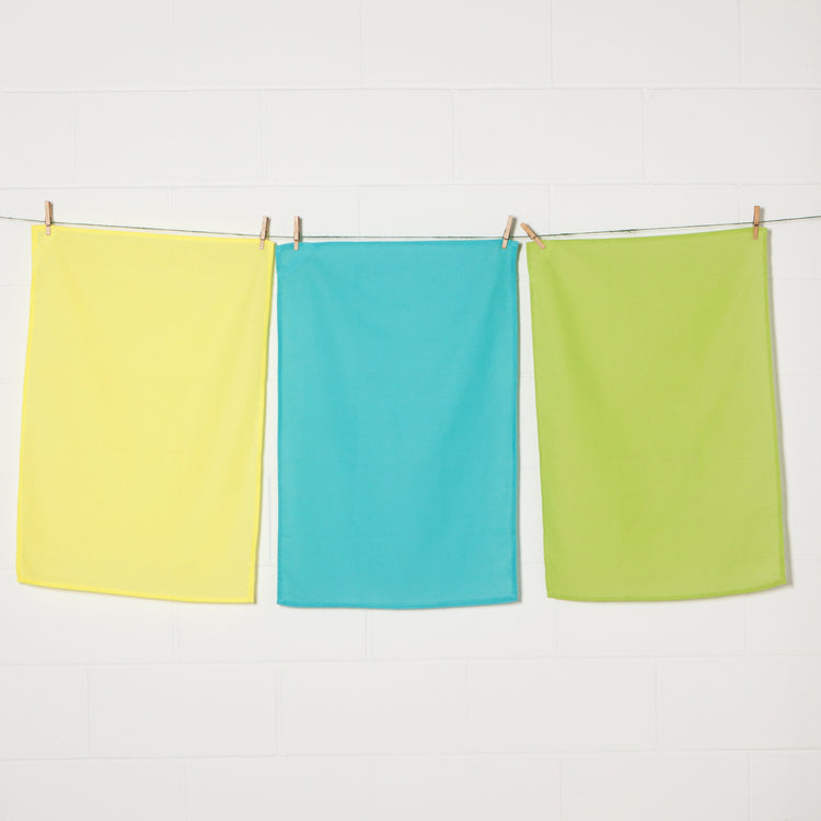 Chartreuse Turquoise Leaf Floursack Dishtowels Set of 3