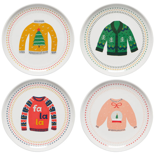 Ugly Christmas Sweater Appetizer Plates Set of 4