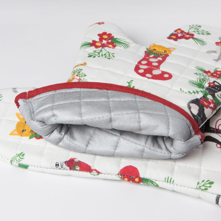 Meowy Christmas Chef Quilted Oven Mitt