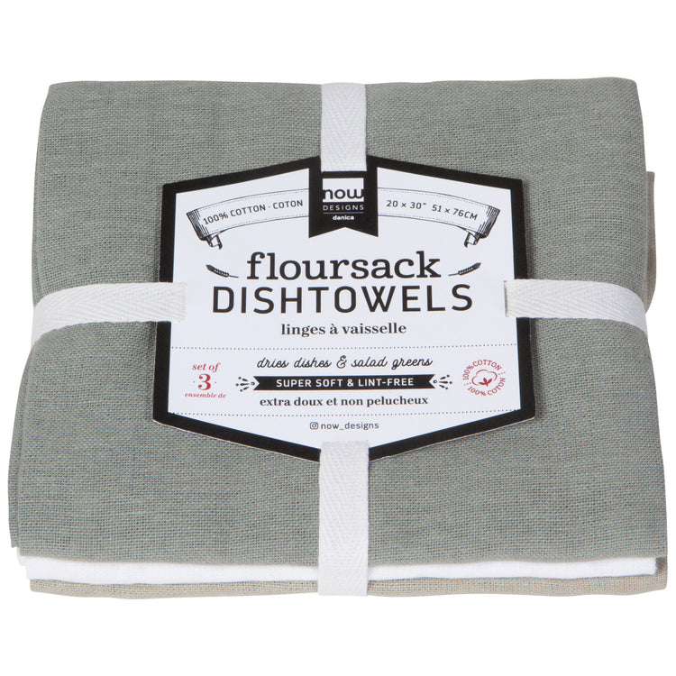 Gray White Moonstruck Floursack Dishtowels Set of 3